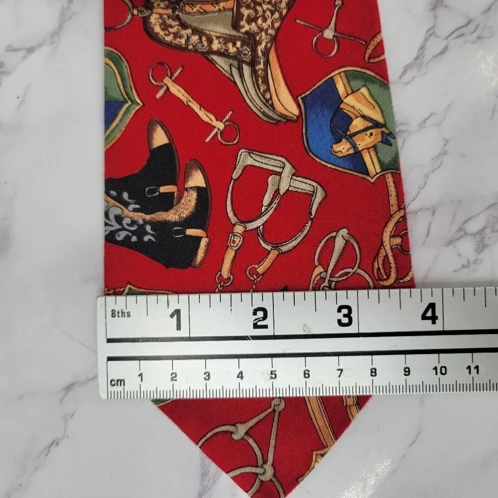 Vintage Red Equestrian Print Cotton Tie Men's Necktie